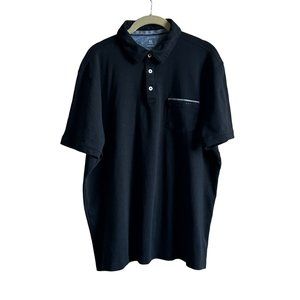 Tahari Interlock Polo Shirt Mens XL Black Pocket Short Sleeve Collar‎ Casual